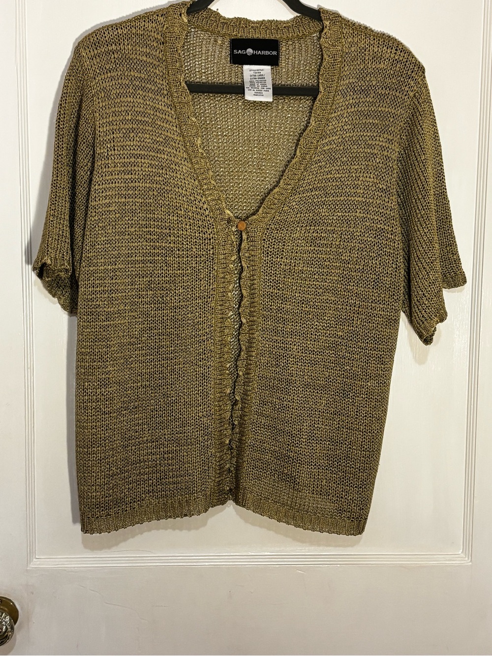Sag Harbor Olive-Green Short Sleeve Open Front Cardigan